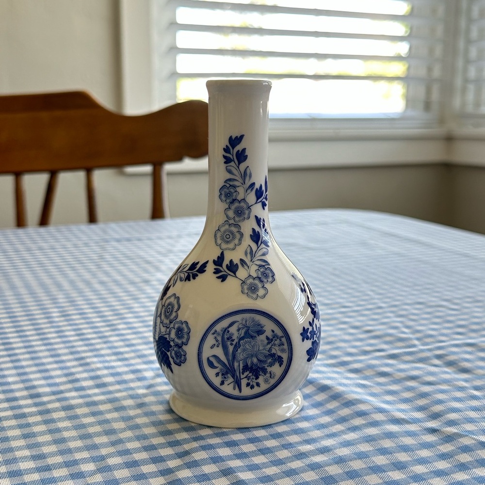 Vintage Spode Blue and White Floral Bud Vase